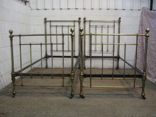lovely pair antique victorian brass single bed steads c1880