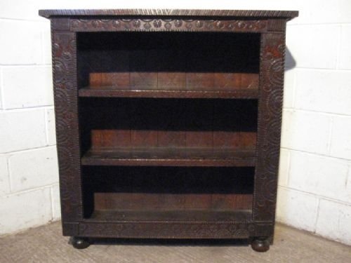 antique early victorian carved oak open bookcase c1840