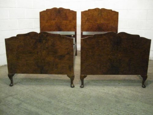 lovely pair of antique edwardian burr walnut single bed steads c1900