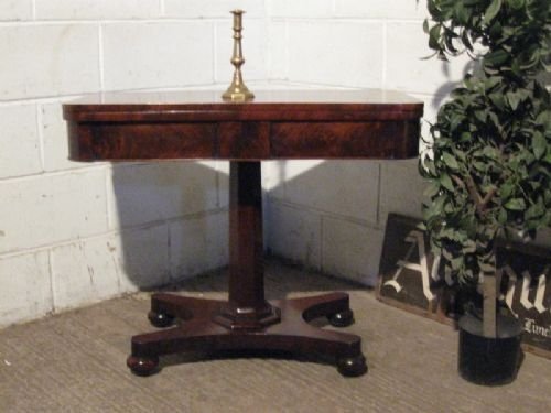 gorgeous antique william 1v quality flamed mahogany fold over card games table c1820