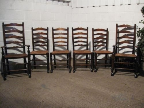 set six antique victorian country oak ladder back dining chairs c1860 wdb160111