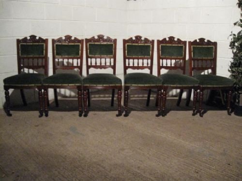 set six antique victorian art nouveau carved walnut dining chairs c1890 wdb90911