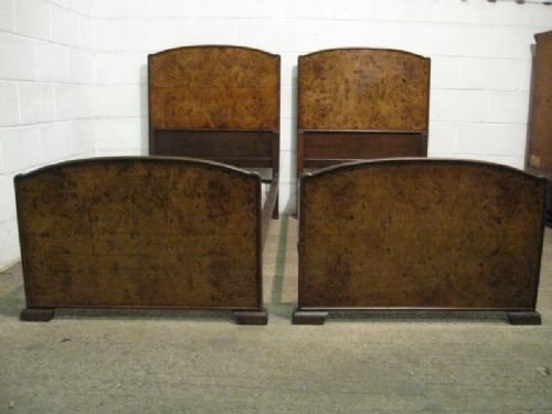 lovely pair antique art deco burr walnut single bed steads c1920 p751211
