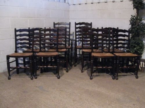 set ten antique victorian oak ladder back chairs c1880 wdb32043