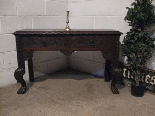 antique victorian gothic carved oak side table desk c1860 wdb16043
