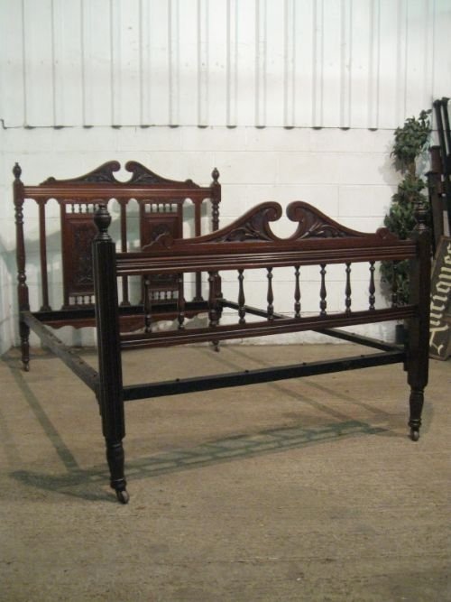 superb antique victorian art nouveau mahogany double bed stead c1890 wdb125303