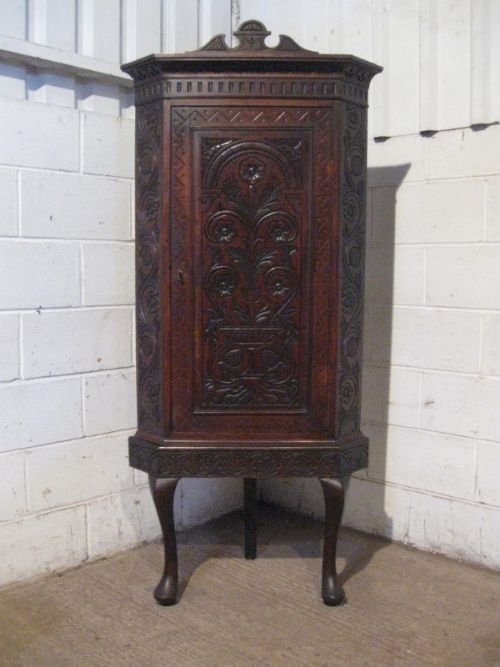 antique georgian carved oak standing corner cabinet c1780 wdb3928284