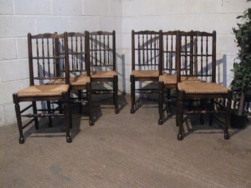 set six antique country oak lancashire spindle back dining chairs c1920 wdb200255