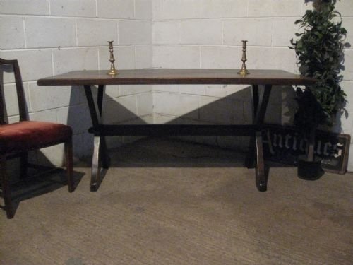 antique edwardian oak x framed refectory dining table c1900 wdb7516