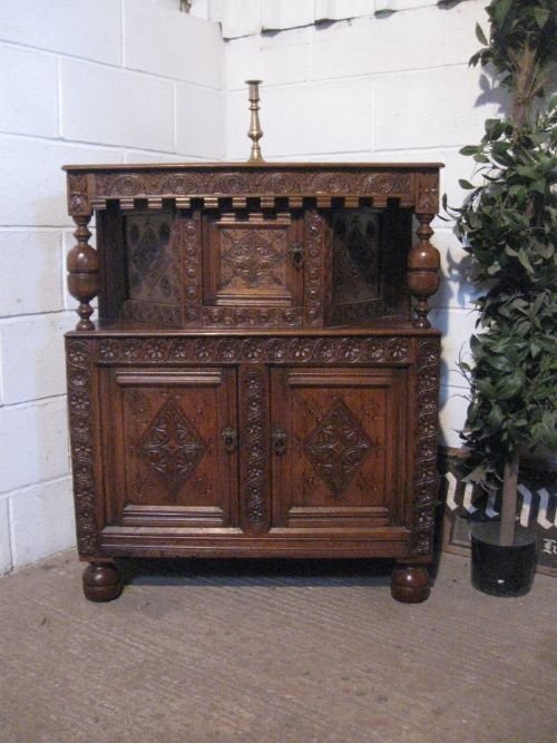 small antique very early victorian carved oak peg joined court cupboard c1840 wp4907a57