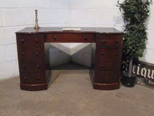 antique victorian mahogany bow fronted twin pedastal kneehole desk c1880 wdb85277