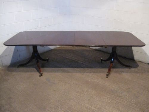 antique edwardian quality mahogany twin pedastal extending dining table regency revival seats 1012 c1900 wdb498179