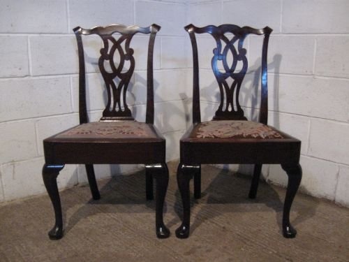 pair antique georgian mahogany chippendale chairs with needlepoint seats c1750 wdb6043209