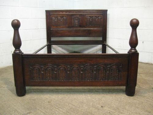 antique late victorian carved solid oak double bed c1890 wdb6036209