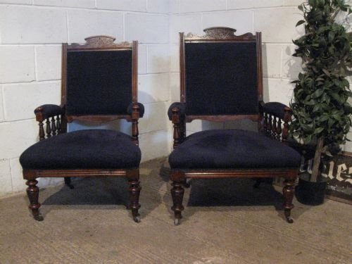 antique pair victorian walnut ladies gents salon library armchairs c1890 wdb60601210