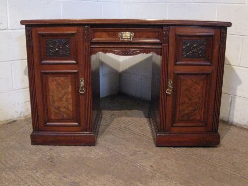 antique victorian art nouveau mahogany walnut twin pedastal kneehole desk c1890 wdb60231210