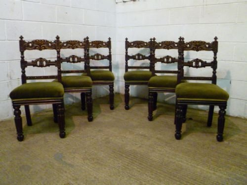 superb set six antique carved gothic oak victorian dining chairs c1860 wdb60891910
