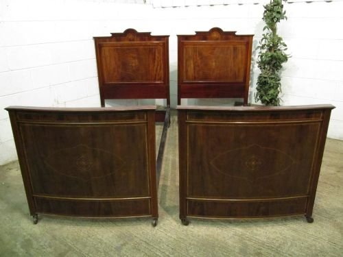 antique pair superb edwardian mahogany inlaid single beds c1900 wdb61391511
