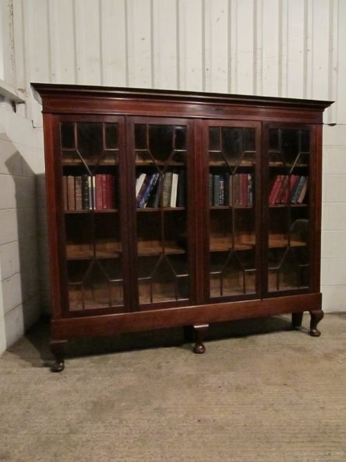 antique edwardian mahogany inlaid astragal glazed bookcase c1900 wdb6160612