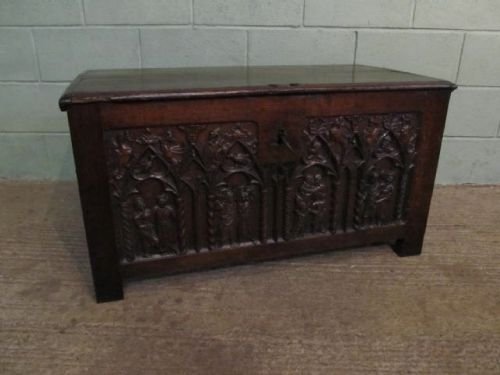 antique georgian carved oak coffer chest box with original lock key c1780 w6277142
