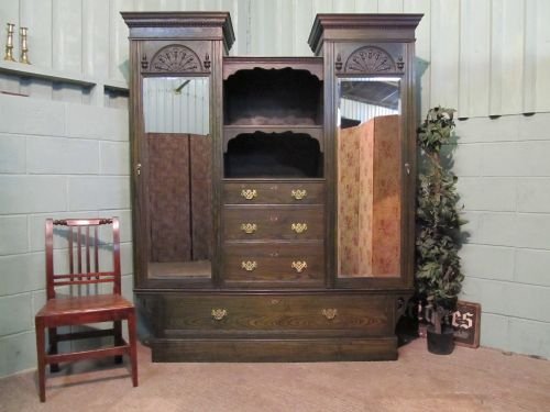 antique arts crafts shapland petter ash triple wardrobe compactum with original green wash c1900 m1073