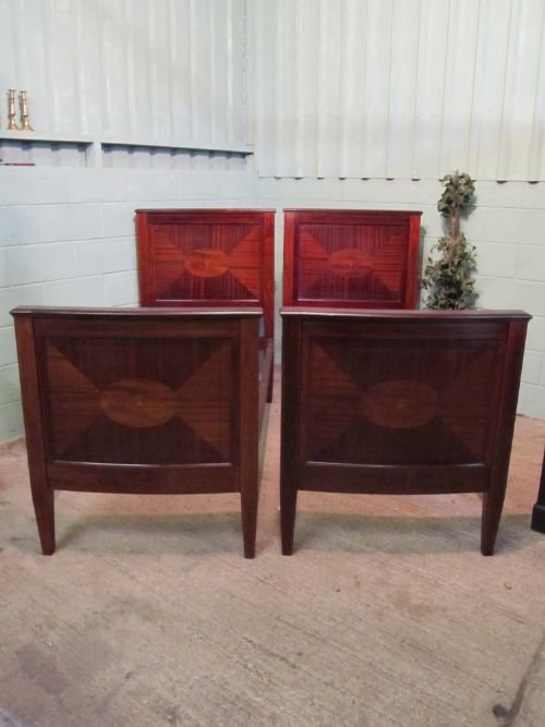 pair antique edwardian mahogany inlaid single beds c1900 w629273