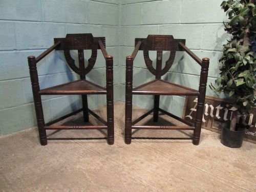 antique pair early victorian country oak woodturners corner chairs c1840 w6370114