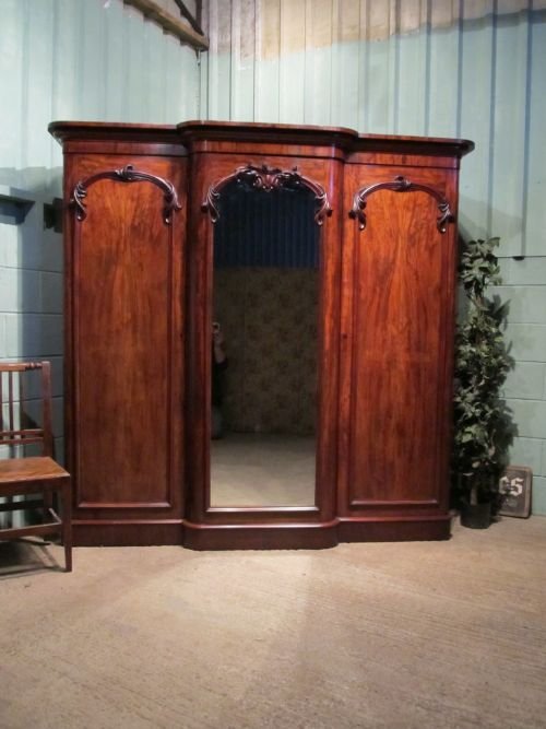 antique victorian mahogany breakfront triple wardrobe c1880 w6361214