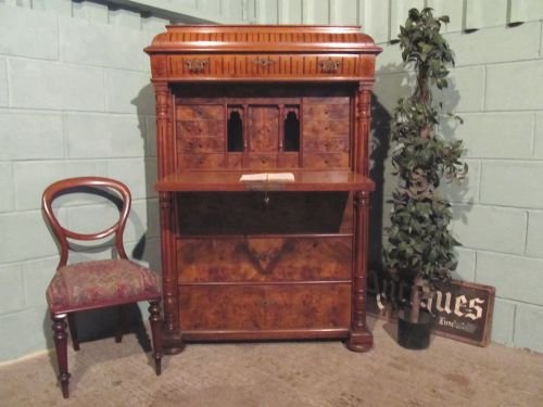 antique victorian burr walnut secretaire escritoire bureau chest of drawers c1880 w62092712