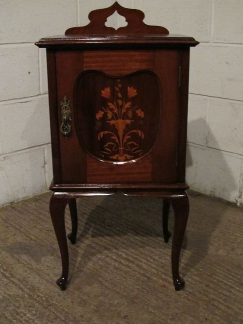 antique victorian art nouveau quality mahogany inlaid bedside cabinet pot cupboard c1890 w6177c612
