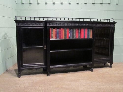 antique victorian ebonised breakfront bookcase display cabinet c1890 wmd12277