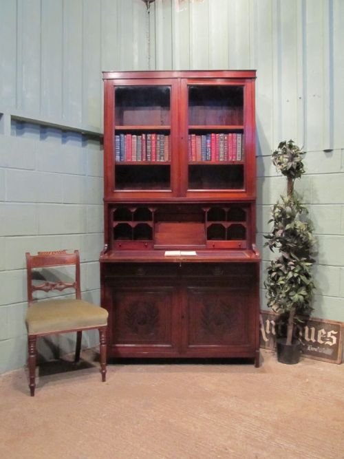 antique victorian art nouveau mahogany bureau bookcase secretaire c1890 wemd6308