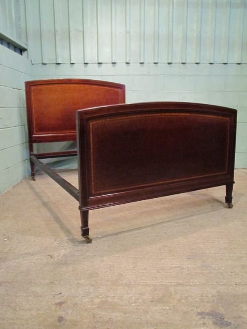 antique edwardian mahogany inlaid double bedstead c1900 w6591269