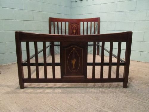 antique edwardian mahogany inlaid double bed stead c1900 w6592269