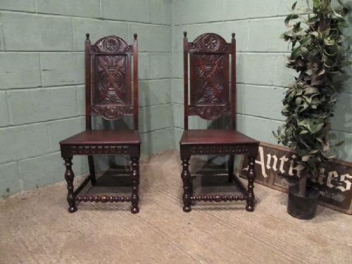 antique pair victorian carved oak hall chairs derby c1850 w66301710