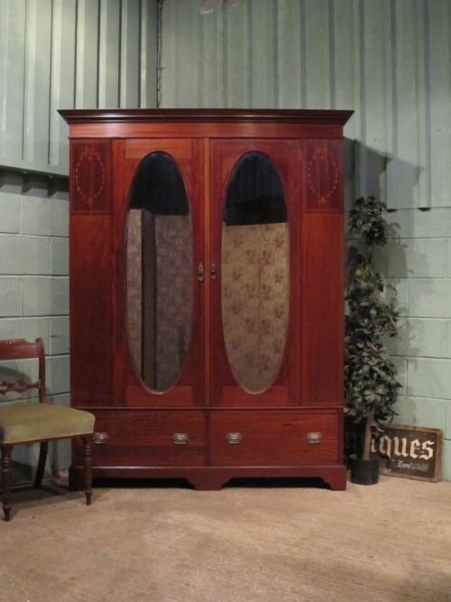 antique edwardian mahogany inlaid double wardrobe c1900 w66622111