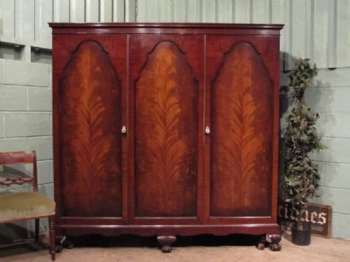 antique edwardian mahogany triple wardrobe with secret drawer c1900 w67131912