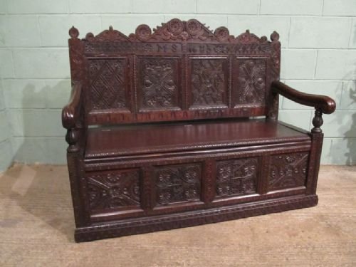antique 17th century westmoreland carved oak box settle c1680 w6753161