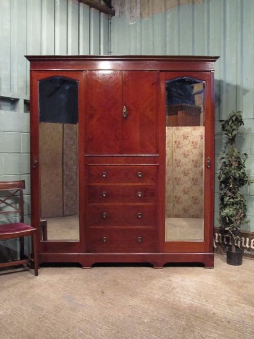 antique edwardian mahogany triple wardrobe compactum c1900 w6794132