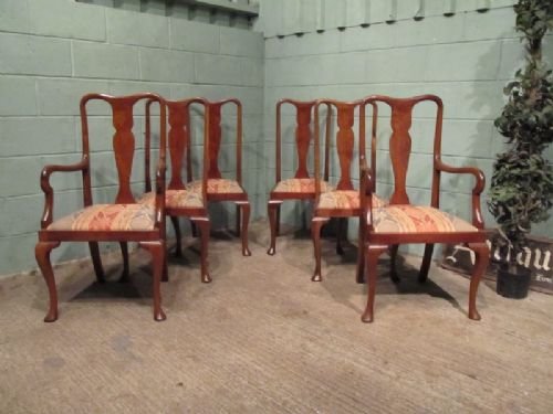 antique set six edwardian walnut queen anne dining chairs c1900 w6770202