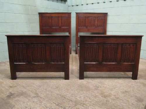 antique pair victorian arts crafts joined oak single beds c1890 w6822272