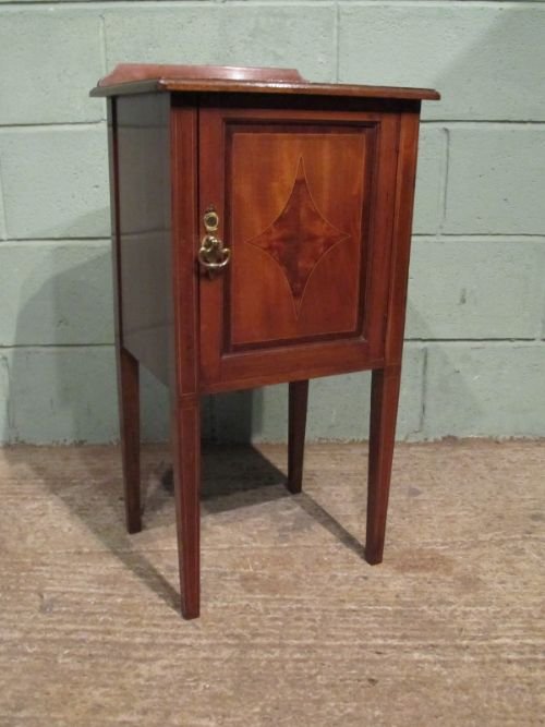 antique edwardian inlaid mahogany bedside cabinet pot cupboard c1900 w6914164
