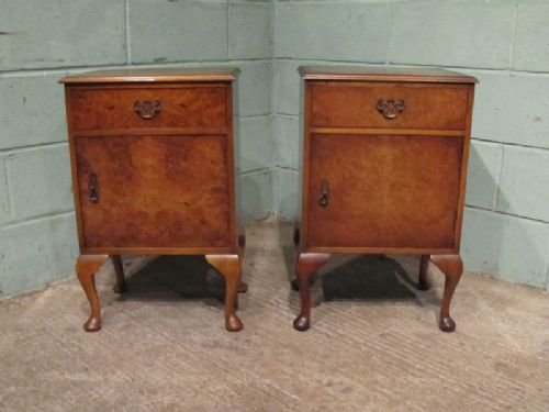 antique pair burr walnut bedside cabinets c1920 w6905164