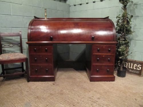 antique large victorian mahogany barrel front pedastal desk c1880 w6968116