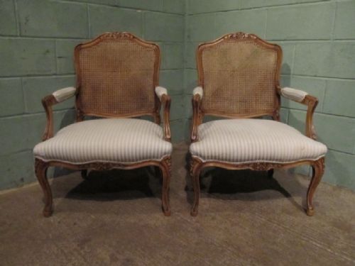 antique pair louis xv1 style walnut bergere armchairs c1920 w7108810