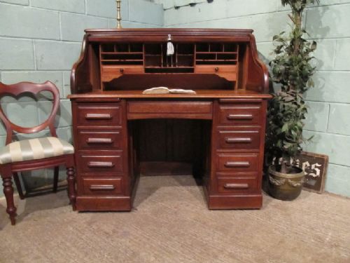 antique victorian oak roll top desk c1880 w7154511