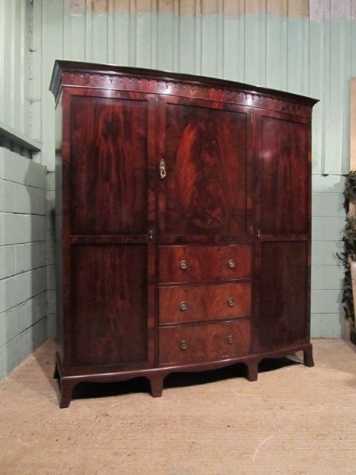 antique waring gillow flamed mahogany bow front triple wardrobe compactum c1900