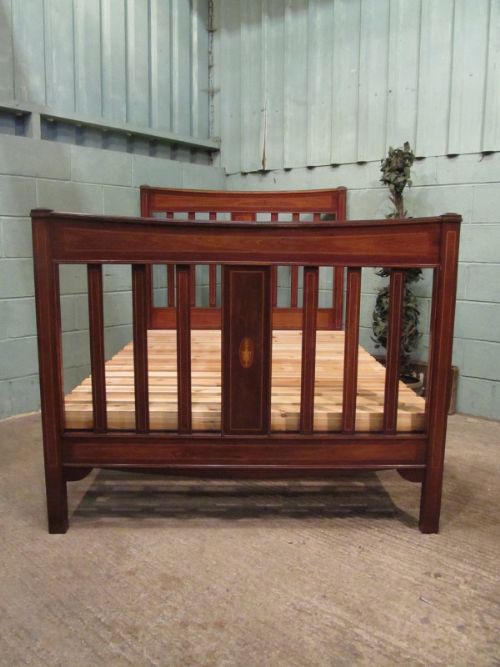 antique edwardian inlaid mahogany double bed c1900