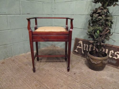 antique edwardian mahogany inlaid piano stool c1900