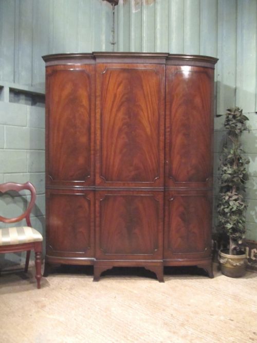 antique edwardian flamed mahogany breakfront triple wardrobe c1900